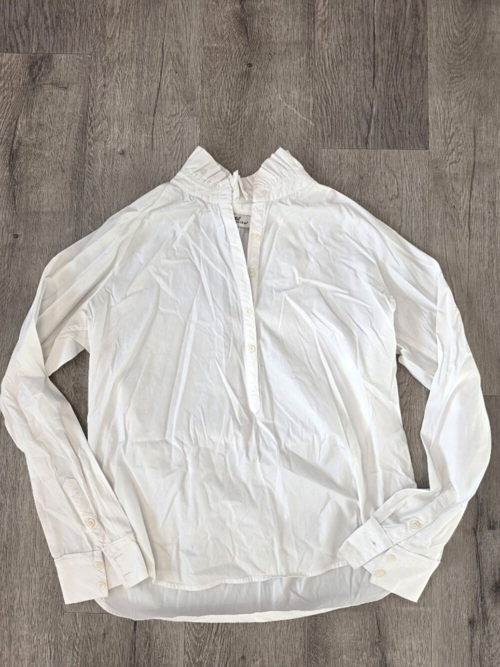 Vineyard Vines Womens White Ruffle Collar Long Sleeve Button-Up Shirt Size 14